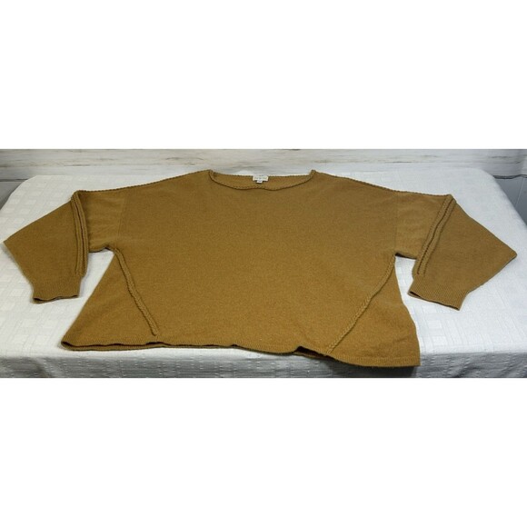 GARNET HILL Size MEDIUM Womens Mustard Yellow BRAIDED Trim 100% Cashmere Sweater - Picture 12 of 16